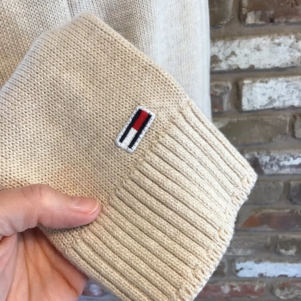 Tommy Hilfiger TOMMY JEANS Beige V-Neck Sweater Red & Black Striped Neckline M